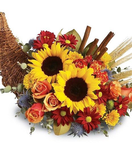 Cornucopia of fall flowers and foliage. 