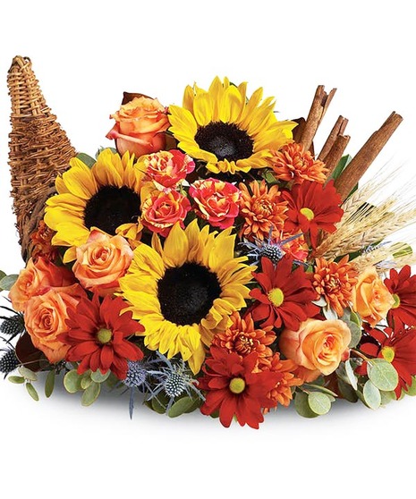 Cornucopia of fall flowers and foliage. 