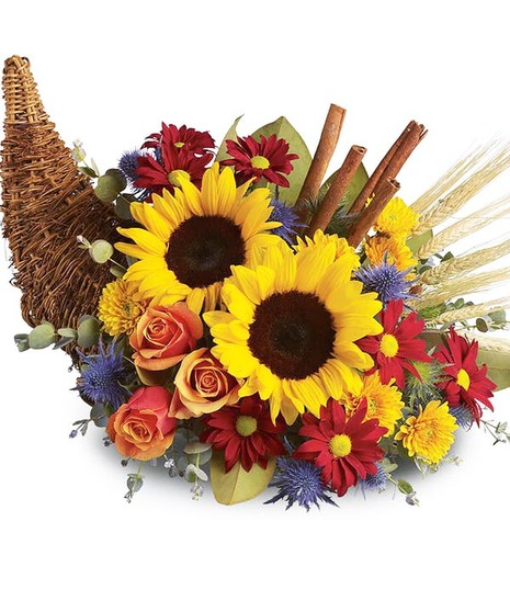 Cornucopia of fall flowers and foliage. 
